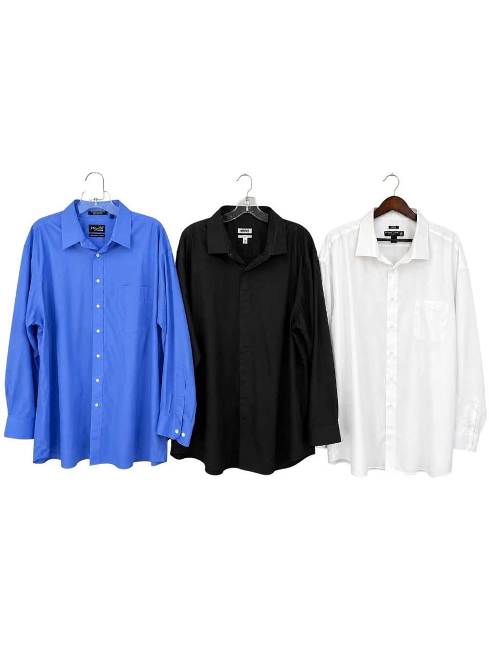 Bundle of Three Big & Tall Men's Dress Shirts - Blue, Black, White, neck size 20
